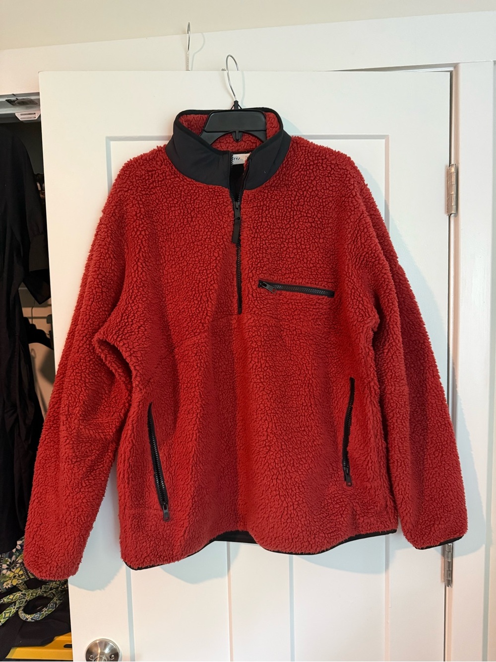 Men's Sherpa Zip-Up Pullover with Black Trim